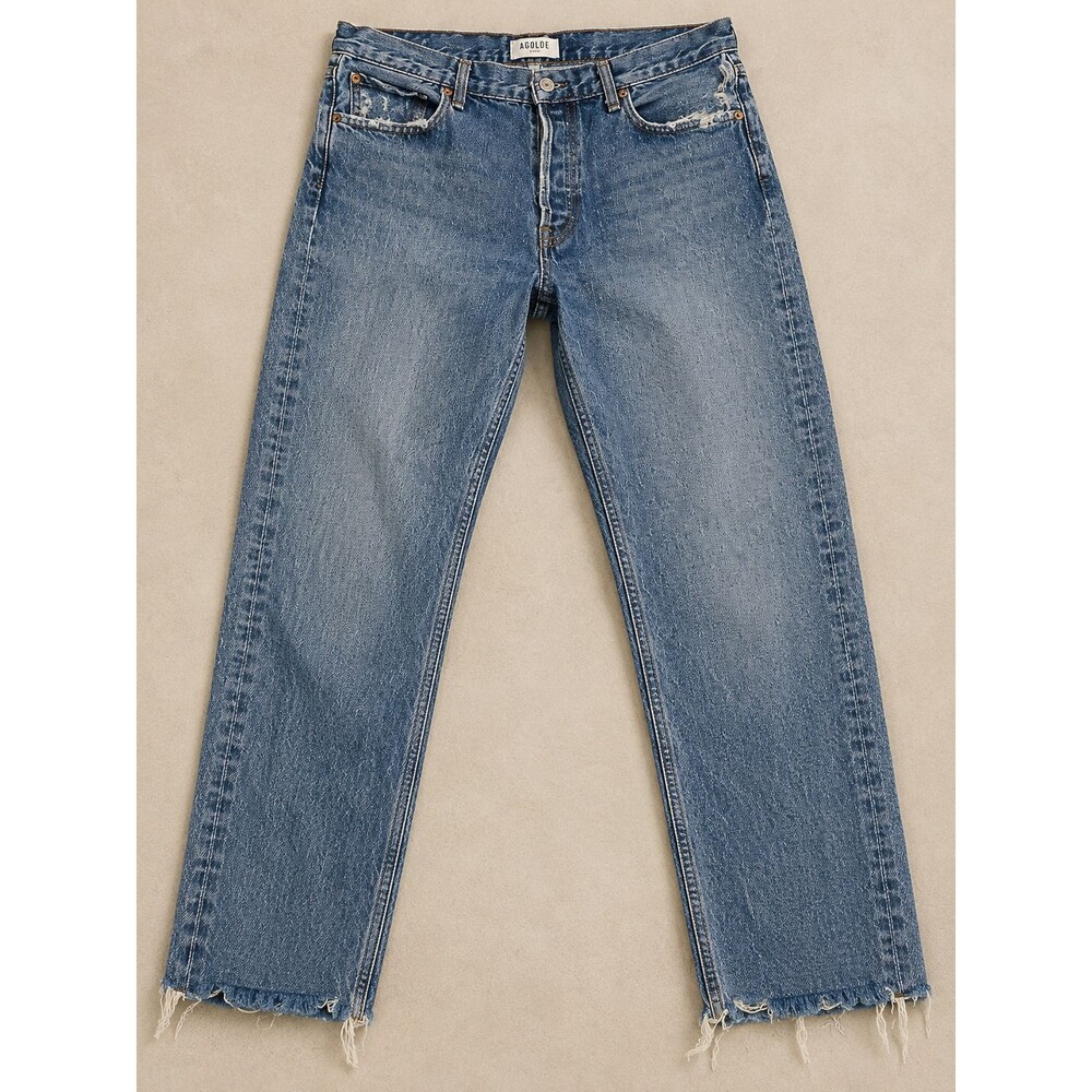 AGOLDE Jamie Straight Leg Jeans Womens 28 High Rise Raw Hem Organic Cotton